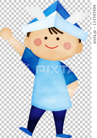 折り紙の兜を被った可愛い男の子 折り紙の兜を被った可愛い男の子 114393999
