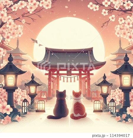 猫と神社　神秘の出会い 114394017