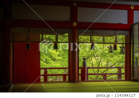 新緑の季節 談山神社 拝殿から見える美しい新緑 新緑の季節 談山神社 拝殿から見える美しい新緑 114394117