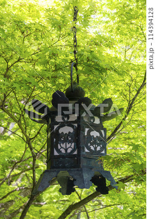 新緑の季節　談山神社　吊り灯籠クローズアップ 114394128