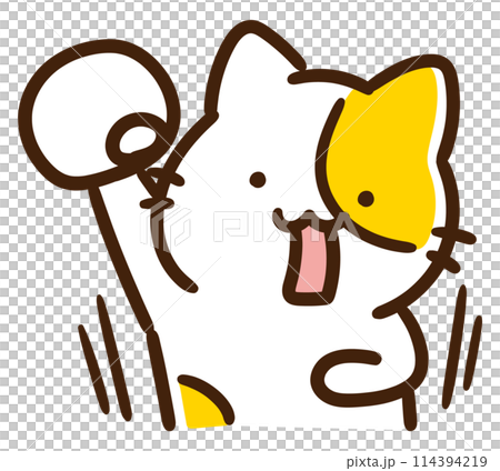拳を突き上げ気合を入れるかわいいねこのキャラクターのコミカルなイラスト 拳を突き上げ気合を入れるかわいいねこのキャラクターのコミカルなイラスト 114394219