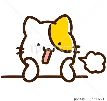テーブルに肘をついてため息をつくかわいいねこのキャラクターのデフォルメイラスト テーブルに肘をついてため息をつくかわいいねこのキャラクターのデフォルメイラスト 114394221