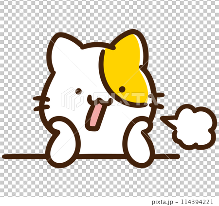 テーブルに肘をついてため息をつくかわいいねこのキャラクターのデフォルメイラスト テーブルに肘をついてため息をつくかわいいねこのキャラクターのデフォルメイラスト 114394221