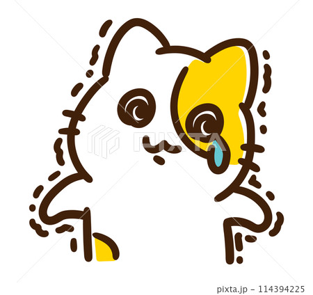 震えながら涙ぐむかわいいねこのキャラクターのコミカルなイラスト 114394225