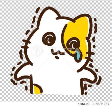震えながら涙ぐむかわいいねこのキャラクターのコミカルなイラスト 114394225
