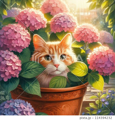 アジサイと猫 114394232