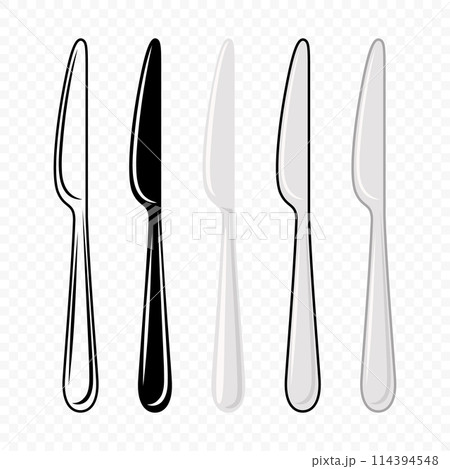 Vector Flat Dinner Knife with Outline Icon Set. Cutlery Illustration, Isolated. Table Knife Design Template. Vector Flat Dinner Knife with Outline Icon Set. Cutlery Illustration, Isolated. Table Knife Design Template. 114394548