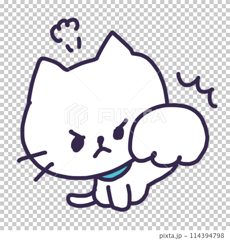 猫パンチしている怒っているかわいい白い色の子猫のイラスト 猫パンチしている怒っているかわいい白い色の子猫のイラスト 114394798
