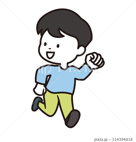 元気よく楽しく走っている長袖とズボンを履いた男の子のイラスト素材 元気よく楽しく走っている長袖とズボンを履いた男の子のイラスト素材 114394818