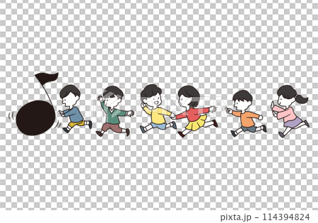 音符を元気よく楽しく追いかけている男の子と女の子のイラスト素材 音符を元気よく楽しく追いかけている男の子と女の子のイラスト素材 114394824