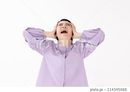 ミドル女性　ポートレート　頭痛 114395088