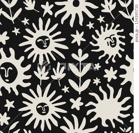 Sun and Plant Motif Pattern vector Sun and Plant Motif Pattern vector 114395710