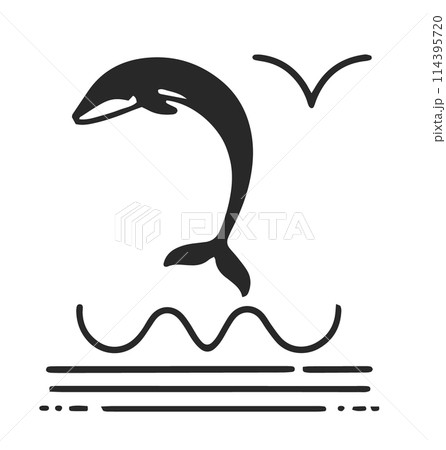 Stylized Whale with Ocean Waves 114395720