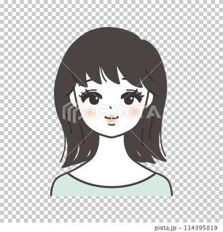 正面を向いた女性の顔 正面を向いた女性の顔 114395819