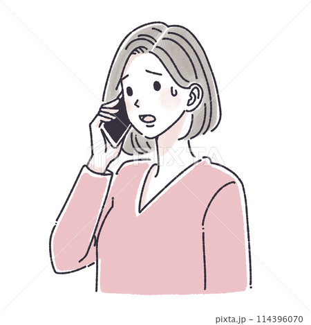 電話をする女性,電話をかける女性,女性,女の子,スマホ,スマートフォン,通話,問い合わせ,クレーム, 114396070