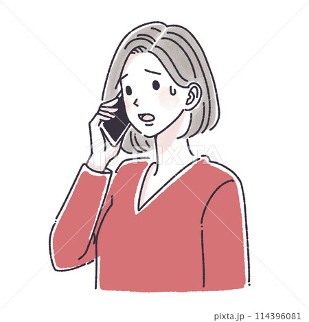 電話をする女性,電話をかける女性,女性,女の子,スマホ,スマートフォン,通話,問い合わせ,クレーム, 114396081