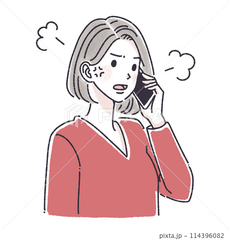 電話をする女性,電話をかける女性,女性,女の子,スマホ,スマートフォン,通話,問い合わせ,クレーム, 114396082