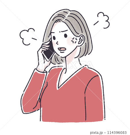 電話をする女性,電話をかける女性,女性,女の子,スマホ,スマートフォン,通話,問い合わせ,クレーム, 114396083