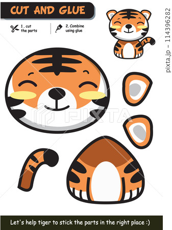 Engaging paper craft game for children: Tiger cut and glue activity for learning through creativity Engaging paper craft game for children: Tiger cut and glue activity for learning through creativity 114396282
