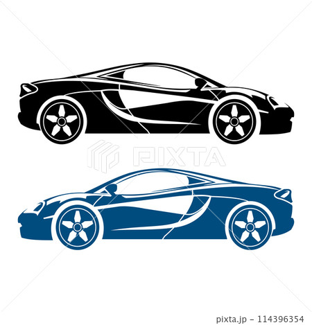 Cartoon set of silhouettes of exclusive sports cars. Vector illustration of modern luxury transport for sticker 114396354