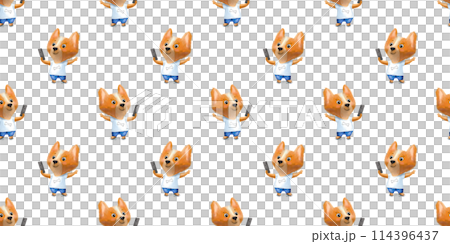 Seamless pattern with cool animal in clothes. Childish hand drawn background. Cute dog corgi Seamless pattern with cool animal in clothes. Childish hand drawn background. Cute dog corgi 114396437