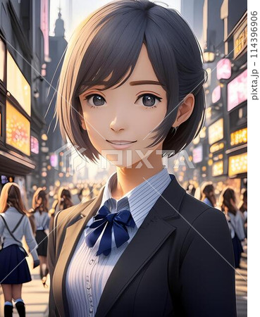 アジア系の制服を着た美少女のイラスト 114396906