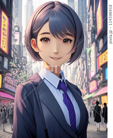 アジア系の制服を着た美少女のイラスト 114396918