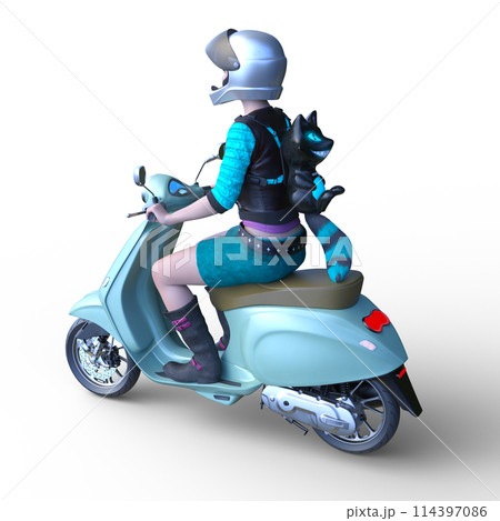 スクーターに乗る女性 114397086