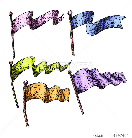 flag waving set sketch hand drawn vector 114397494