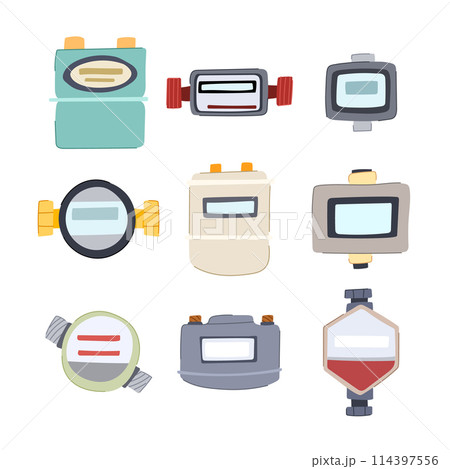 water gas meter set cartoon vector illustration 114397556