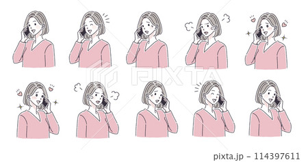 電話をする女性,電話をかける女性,女性,女の子,スマホ,スマートフォン,通話,問い合わせ,クレーム, 114397611