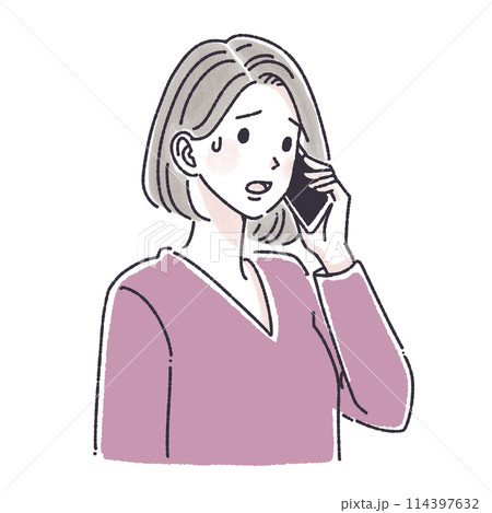 電話をする女性,電話をかける女性,女性,女の子,スマホ,スマートフォン,通話,問い合わせ,クレーム, 114397632