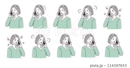 電話をする女性,電話をかける女性,女性,女の子,スマホ,スマートフォン,通話,問い合わせ,クレーム, 114397653