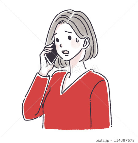 電話をする女性,電話をかける女性,女性,女の子,スマホ,スマートフォン,通話,問い合わせ,クレーム, 114397678