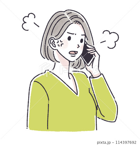 電話をする女性,電話をかける女性,女性,女の子,スマホ,スマートフォン,通話,問い合わせ,クレーム, 114397692