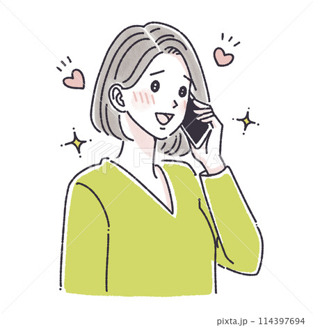 電話をする女性,電話をかける女性,女性,女の子,スマホ,スマートフォン,通話,問い合わせ,クレーム, 114397694