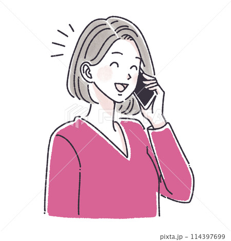 電話をする女性,電話をかける女性,女性,女の子,スマホ,スマートフォン,通話,問い合わせ,クレーム, 114397699