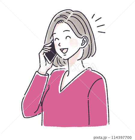 電話をする女性,電話をかける女性,女性,女の子,スマホ,スマートフォン,通話,問い合わせ,クレーム, 114397700