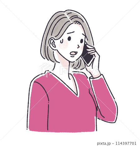 電話をする女性,電話をかける女性,女性,女の子,スマホ,スマートフォン,通話,問い合わせ,クレーム, 114397701