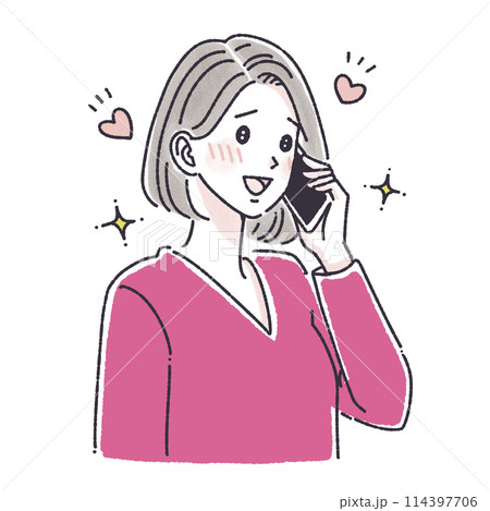 電話をする女性,電話をかける女性,女性,女の子,スマホ,スマートフォン,通話,問い合わせ,クレーム, 114397706