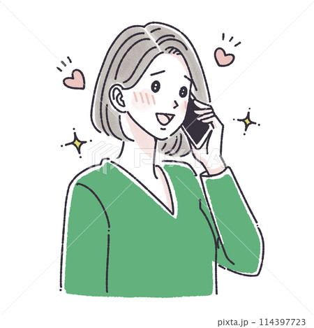 電話をする女性,電話をかける女性,女性,女の子,スマホ,スマートフォン,通話,問い合わせ,クレーム, 114397723