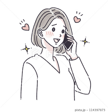 電話をする女性,電話をかける女性,女性,女の子,スマホ,スマートフォン,通話,問い合わせ,クレーム, 114397873