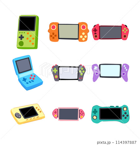 portable gaming device set cartoon vector illustration 114397887