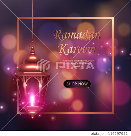 3D Islamic lantern with purple pink bokeh shimmering bacground. suitable for Ramadan, Raya Hari, Eid al Adha Islamic holiday 3D Islamic lantern with purple pink bokeh shimmering bacground. suitable for Ramadan, Raya Hari, Eid al Adha Islamic holiday 114397931