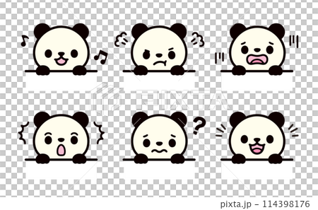 前足を出したパンダのいろいろな表情のイラストセット 114398176