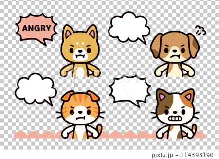 怒っている犬と猫のかわいいイラストと吹き出しのセット 怒っている犬と猫のかわいいイラストと吹き出しのセット 114398190