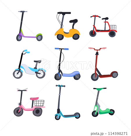 electric scooter set cartoon vector illustration 114398271
