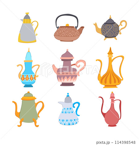 arabic tea pot set cartoon vector illustration 114398548