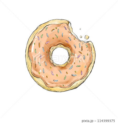 美味しそうな手描きドーナツ 114399375
