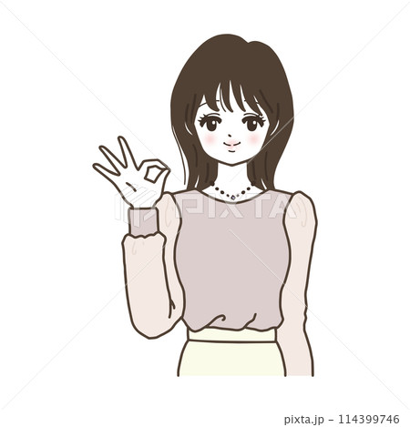 オッケーサインを出す女性 114399746